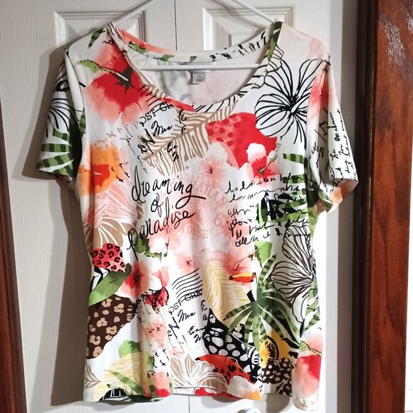 Christopher & Banks Dreaming of Paradise Shirt - Petite Large - Picture 1 of 5